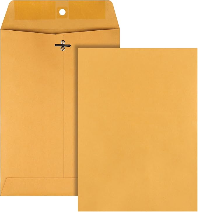 Quality Park 7 x 10 Clasp Envelopes, Clasp and Gummed Closures for Storing or Mailing, 28 lb Kraft Paper, 100 per Box (QUA37868)-DeskLoop Office