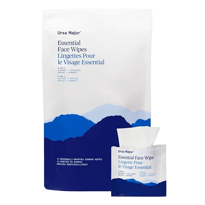 Ursa Major Essential Face Wipes | Natural, Biodegradable, Cruelty-Free | Cleanse, Exfoliate, Soothe and Hydrate | Individually Wrapped | 40 count-DeskLoop Office
