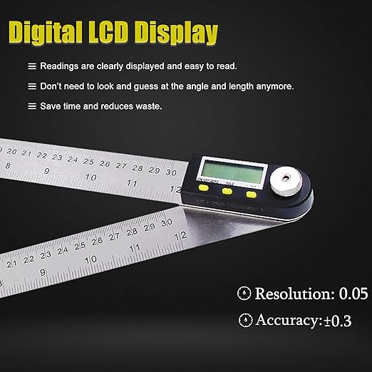 Delgada 12 inch/300mm Digital Angle Ruler and Stainless Steel Digital Angle Finder or Digital Protractor with Zeroing and Locking Function Battery Included-DeskLoop Office