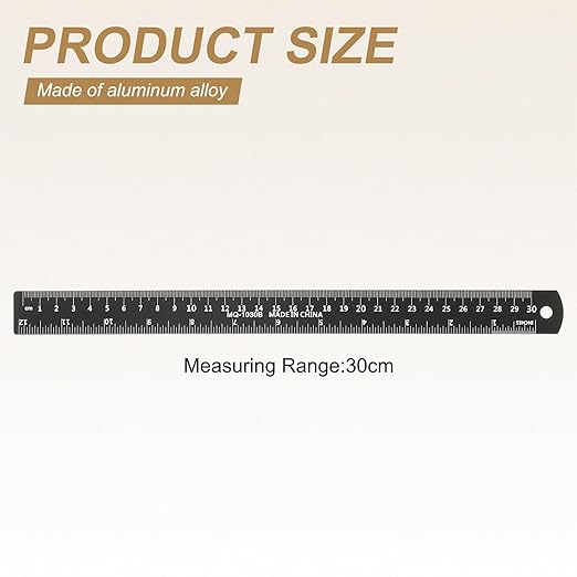 HARFINGTON 2pcs Metal Straight Ruler 30cm Metric SAE Aluminum Alloy Measuring Rulers Scale Tool with Hole for Measure Study Reading Classroom Office, Black-DeskLoop Office