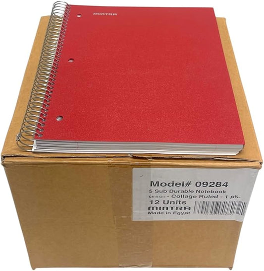 Mintra Office Durable Spiral Notebooks, 5 Subject (Chili Oil, College Ruled 12pk)-DeskLoop Office