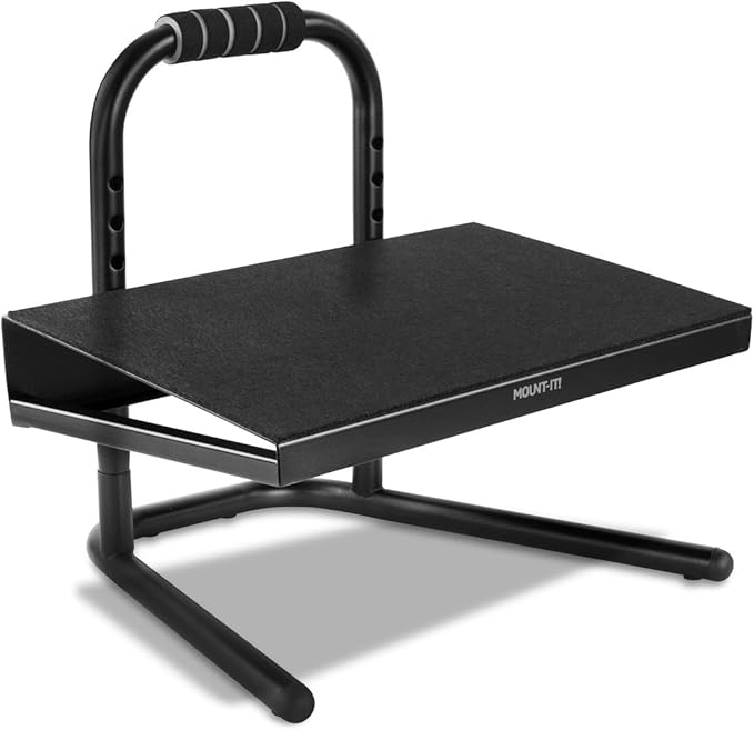 Mount-It! Height Adjustable Foot Rest for Standing and Sitting, Freestanding Under The Desk Footrest with Handle and Six Height Settings, Anti-Slip Padded Surface,Black-DeskLoop Office