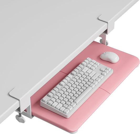 BONTEC KMT01-PJ Under Desk Keyboard Tray, Pull-Out Keyboard & Mouse Platform with C-Clamp, 20 x 11.8 in Space-Saving Ergonomic Slide-Out Drawer, Pink-DeskLoop Office