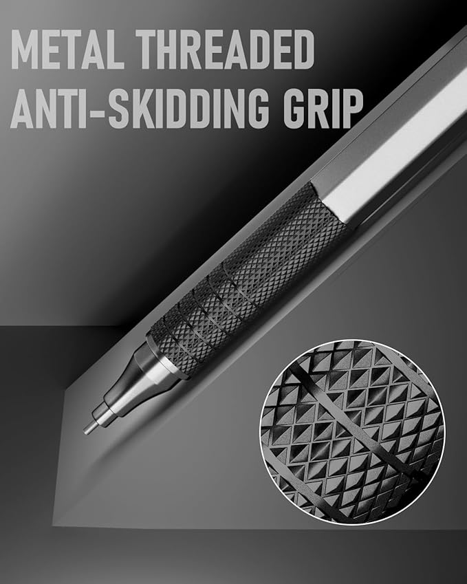 Four Candies 0.9mm Mechanical Pencil Set with Case, 3PCS Metal Artist Lead Pencil with 8 Tubes (480PCS) HB Lead Refills, 3 Erasers, 9 Eraser Refills For Engineer Art Writing Drafting, Black-DeskLoop Office