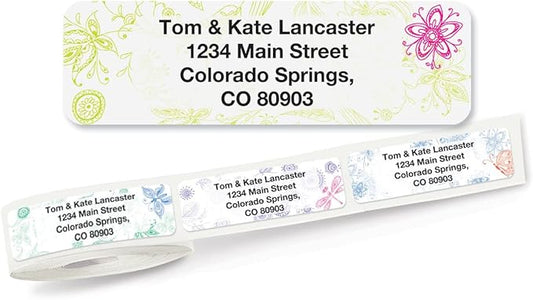 Colorful Images Flower Garden Rolled Personalized Return Address Mailing Labels with Dispenser, Customize with Name & Shipping Address, 500 ¾” x 2½” Self Adhesive, Easy Peel Label Roll-DeskLoop Office