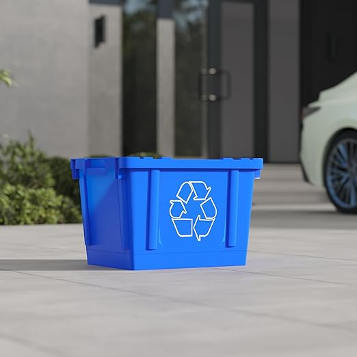 14 Gallon Rectangular Blue Recycling Bin | 2 Pack | Inside Outside Curbside | Stackable Box for Paper Plastic-DeskLoop Office