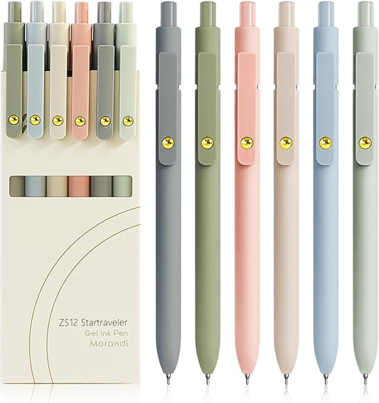 Gel Pens, 6 Pcs 0.5mm Fine Point Smooth Writing Pens Cute Pens, High-End Series Black Ink Pens for Journaling Note Taking, School Office Supplies for Women Men (6 Pcs Gold Morandi)-DeskLoop Office