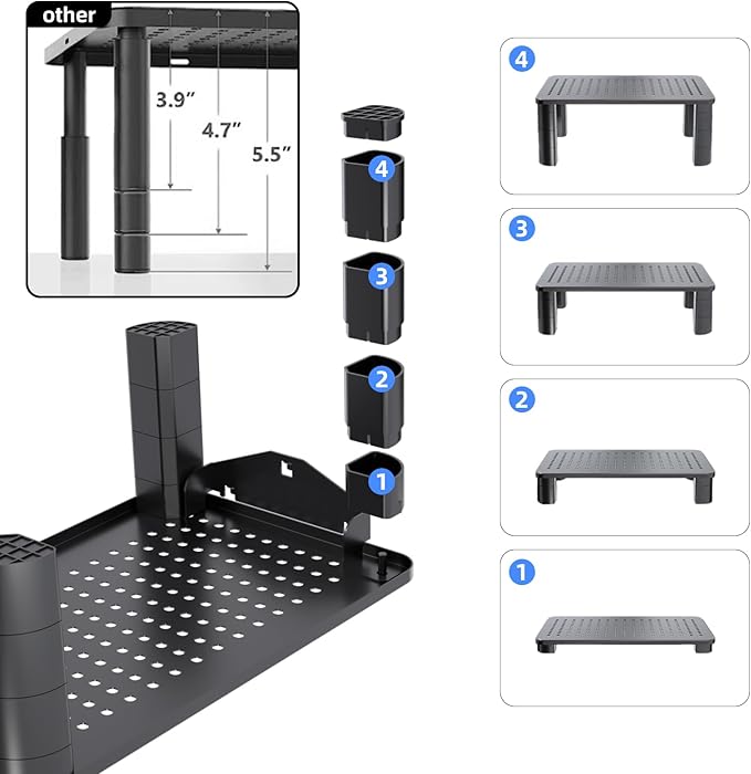 Pholiten Monitor Stand Riser 3 Height Adjustable, Desk Organizer for Monitor with Airflow Vents, Laptop Stand for Desk, Up to 44lbs-DeskLoop Office