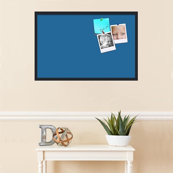 PinPix 34x22 Inch Cork Bulletin Board. This Decorative Framed Pin Board Comes with Navy Pastel Design and a Satin Black Frame. Ideal for Home Office Decor or Message Board (PinPix-1811)-DeskLoop Office