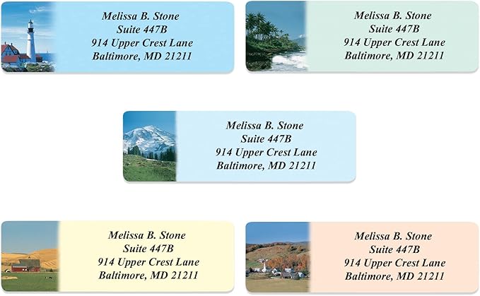 Scenic America Assorted Designer Rolled Address Labels with Elegant Plastic Dispenser-DeskLoop Office