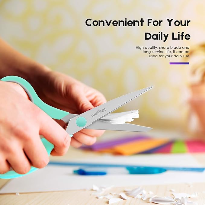 Scissors, iBayam 8" All Purpose Scissors Bulk 3-Pack, Ultra Sharp 2.5mm Thick Blade Shears Comfort-Grip for Office Desk Accessories Sewing Fabric Home Craft Teacher School Supplies, Right/Left Handed-DeskLoop Office