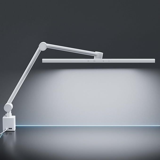 deeloop 2-Arms Swing Long LED Desk Lamp with Clamp, CRI 95+ Eye-Caring Light, USB Charging Output, 2-Hour Timer, Dimmable Desk Light with Memory, Architect Desk Lamps for Home Office Reading &Monitor-DeskLoop Office
