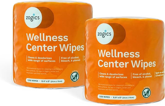 Zogics Wellness Center Cleaning Wipes – Gym Wipes for Cleaning Surfaces and Equipment, Durable and Safe Pre-Saturated Wet Wipes (2,300 Count, 2 Rolls of 1,150 Wipes)-DeskLoop Office