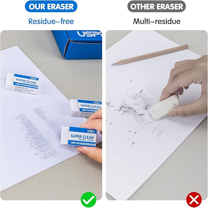 Deli Pencil Erasers, Pencil Eraser, 72 Pack, White Erasers, Erasers for Drawing, Kids, Artist, White, Large-DeskLoop Office