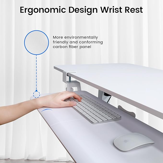 Large Keyboard Tray Under Desk Slide Out with Extra Sturdy C Clamp Mount System,26'' (30'' including Clamps) x11 Slide-Out Keyboard Drawer Under Desk for Typing,Keyboard Mouse Tray,White-DeskLoop Office