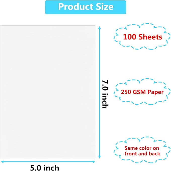 100 Pack White Cardstock Paper 5x7 Blank Cards, 250 GSM/92 lb Thick White Card Stock 5x7 for DIY Greeting Cards, Invitation Cards, Thank you cards, Blank Note Cards Cardstock Printer Paper for Crafts