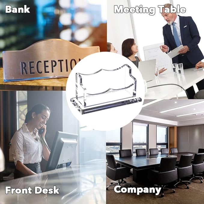 PARTSPOWER 4 Packs Acrylic Business Card Holders for Desk, Horizontal Clear Business Name Card Display Stand, Desk Accessory Business Name Card Organizer (Horizontal, 1-Slot)-DeskLoop Office