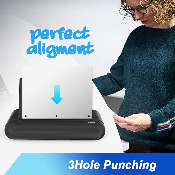 Electric 3 Hole Paper Punch, VEYETTE Heavy Duty Commercial Hole Puncher with Adapter for Office School Studio, 30 Sheet Capacity,Color Black-DeskLoop Office