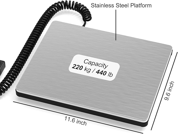 Maxus Shipping Scale 440lb, LCD Digital Postal Scale with Hold and Tare Funtion, Postage Scale for Packages Luggage Post Office Warehouse, Battery and Tape-c Power, Black-DeskLoop Office
