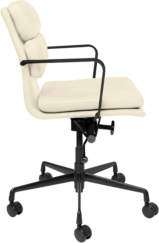 Laura Davidson Furniture SOHO II Padded Management Office Chair - Mid Back Desk Chair with Arm Rest, Swivel & Cushion Availability, Made of Faux Leather, Sand with Black Frame, Computer Chair-DeskLoop Office