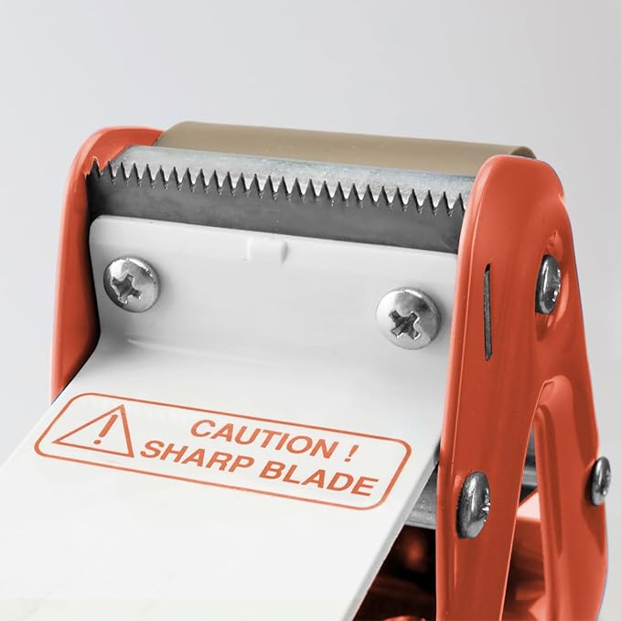 Heavy Duty Metal Frame Orange Packing Tape Dispenser 3 Inch Core with Special Ergonomic Handle, Tape Gun for Packing Boxes with Premium Tempered Steel Blade - for 3 inch Wide Roll-DeskLoop Office