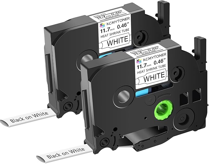 HSE-231 HS-231 Heat Shrink Tubes Label Tape 1/2" (11.7mm) x 4.92 ft Compatible for Ptouch Heat Shrink Label for PTD210 PTE500 PTE550W PTP750WVP, Black on White, 2 Pack-DeskLoop Office