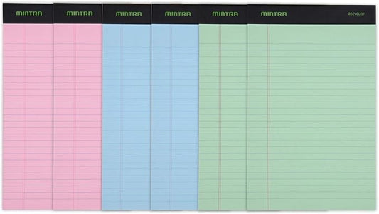 Mintra Office Legal Pads, ((Basic 6pk - (Pastel Set #3), 5in x 8in, Narrow Ruled)) - Includes 2 Blue Writing Pads, 2 Pink Writing Pads and 2 Green Writing Pads-DeskLoop Office