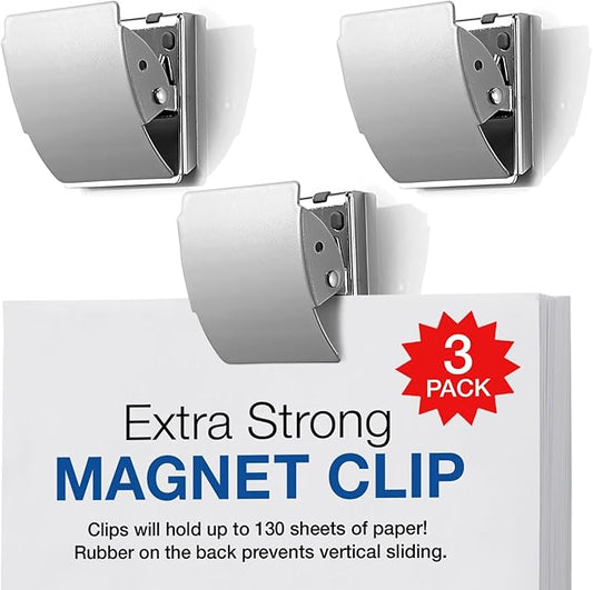 Extra Strong Magnetic Binder Clips, Set of 3 Large Silver Clips for Fridge, Office, and Home Use-DeskLoop Office