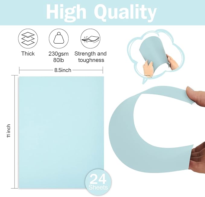 24 Sheets Light Blue Cardstock 8.5 x 11 Pastel Paper, Goefun 80lb Card Stock Printer Paper for Invitations, Menus, Crafts, DIY Cards-DeskLoop Office