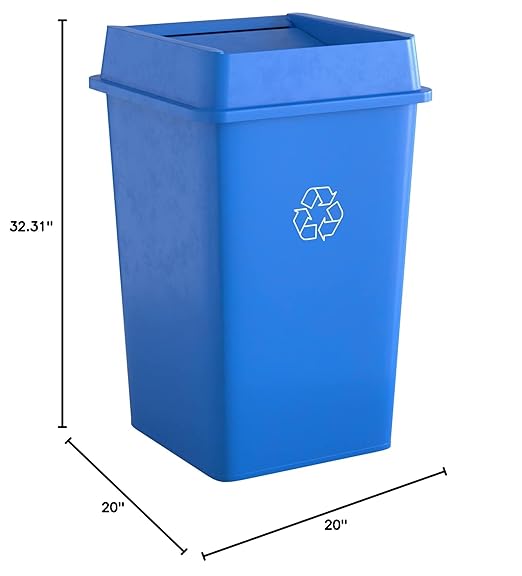 35 Gallon Blue Square Commercial Trash Can with Lid-DeskLoop Office
