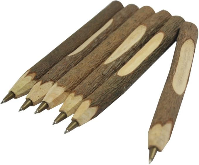 Handmade Wooden Ballpoint Pen Creative Original Ecological Wood Pen Short Style (about 5 inches, 13 cm) - 6 pcs