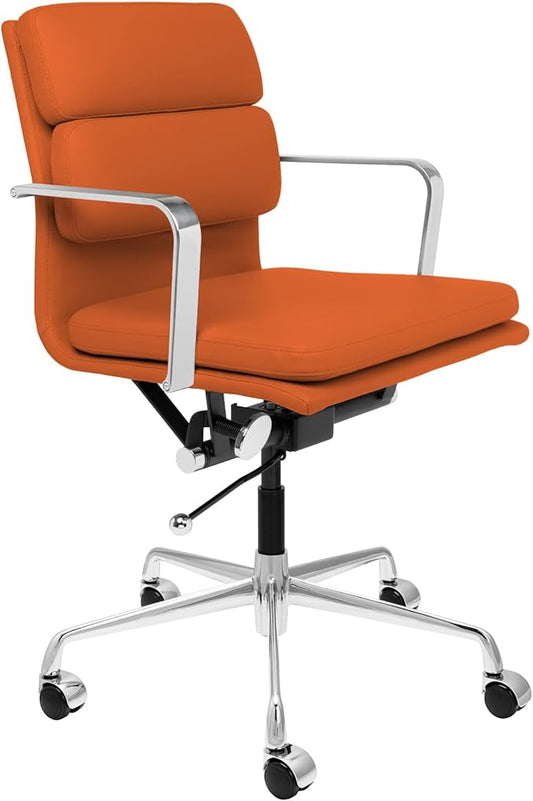 Laura Davidson Furniture SOHO II Padded Management Office Chair - Mid Back Desk Chair with Arm Rest, Swivel & Cushion Availability, Made of Faux Leather, Orange, Computer Chair-DeskLoop Office