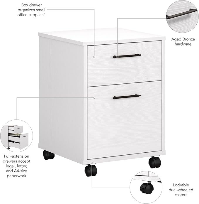 Bush Furniture Key West 2 Drawer Mobile File Cabinet, Rolling File Cabinet for Home Office-DeskLoop Office
