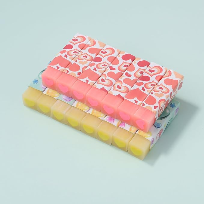 16 Pack Heart Erasers, Kawaii Jelly Erasers for Kids, Red-DeskLoop Office