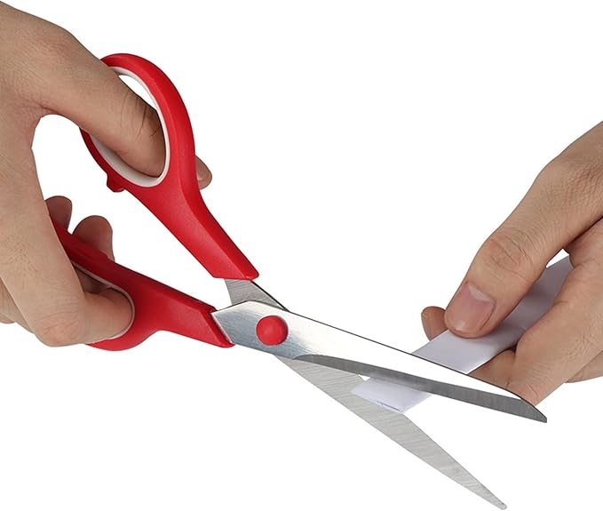 Red Scissors Bulk, Rkqoa 8" All Purpose Scissors Pack of 6- High Performance and Designed for Comfort and Cutting - Sharp to Cut but Soft to Hold. Perfect for Art, Crafts and the Office-DeskLoop Office