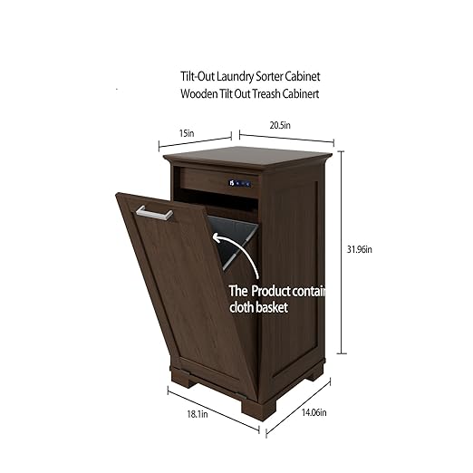 OLD CAPTAIN Wooden Tilt Out Trash Cabinet, Wooden Kitchen Garbage Can Free Standing Holder, Brown Finish-DeskLoop Office