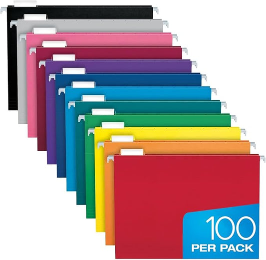 Pendaflex Colored Hanging File Folders Letter Size with 1/5 Cut Adjustable Tabs, 8.5 X 11-100 Pack of 12 Assorted Colors-DeskLoop Office