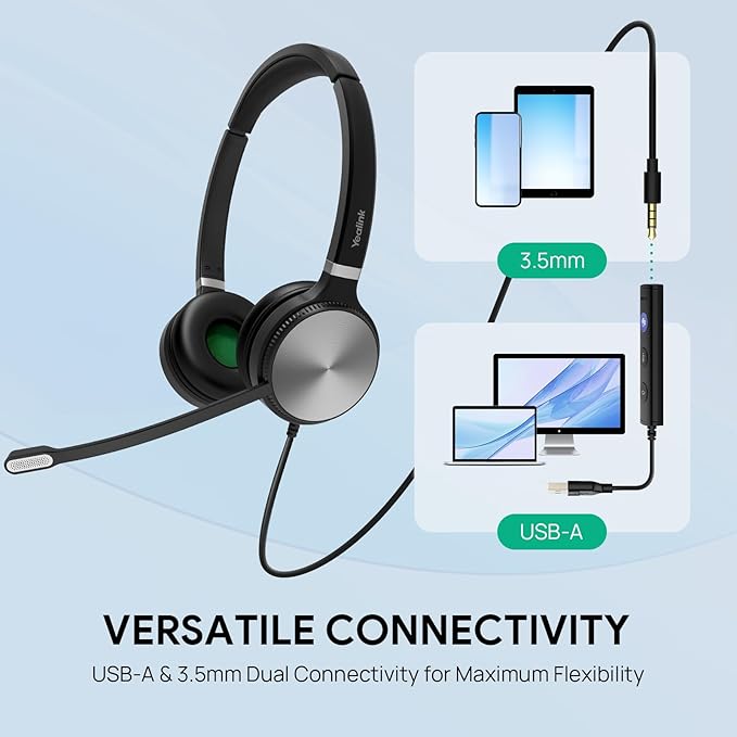 Yealink UH36 Professional USB Headset Wired Headphones for Work Calls and Music, Headset with Noise Cancelling Mic for Computer PC Laptop(UC Compatible, Stereo,3.5mm Jack/USB Connection)-DeskLoop Office