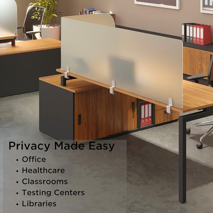 Desk Divider for Students and Desk Privacy Panel. Office Partitions and Ideal Cubicle Light Shield. Frosted Acrylic Clamp-on Desk Partition - 29” W x 18”H Divider-DeskLoop Office