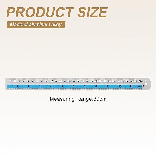 HARFINGTON 2pcs Metal Straight Ruler 30cm Metric SAE Aluminum Alloy Measuring Rulers Scale Tools with Hole for Measure Study Reading Classroom Office, Blue-DeskLoop Office