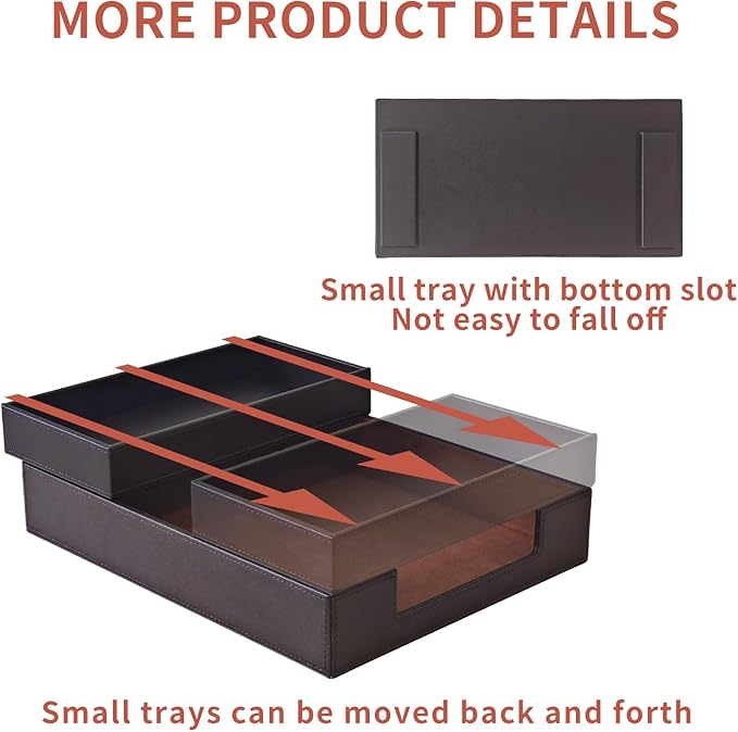 4 Pack Leather Office Supplies/Desk Organizer for Letter Paper Tray,Sticky Note Holder,Pen Cup,Stackable Small Letter Mail Sorter Tray,Workspace Decor for Women Men (Brown, 4-piece set)-DeskLoop Office