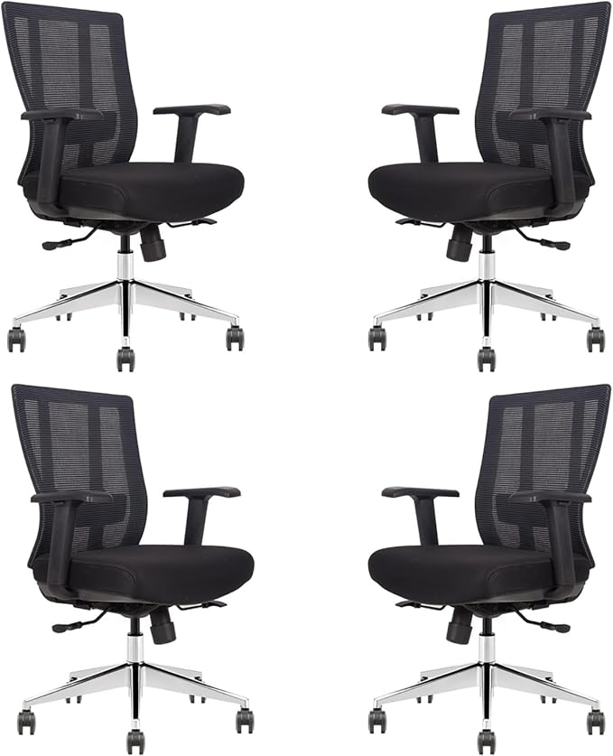 Ergonomic Conference Room Chair Mesh Back with Seat Slide - Adjustable Lumbar Support Computer Desk Chair with Height Adjustable Arms - 5-Star Polished Aluminum Base (Pack of 4)-DeskLoop Office