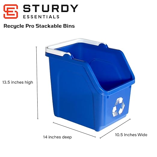 Multi Recycling System with Three Stackable 5 Gallon Bins to Build Your Recycling Center for Offices, Homes, Garages, Businesses - (6 Pack, Blue/Grey)-DeskLoop Office