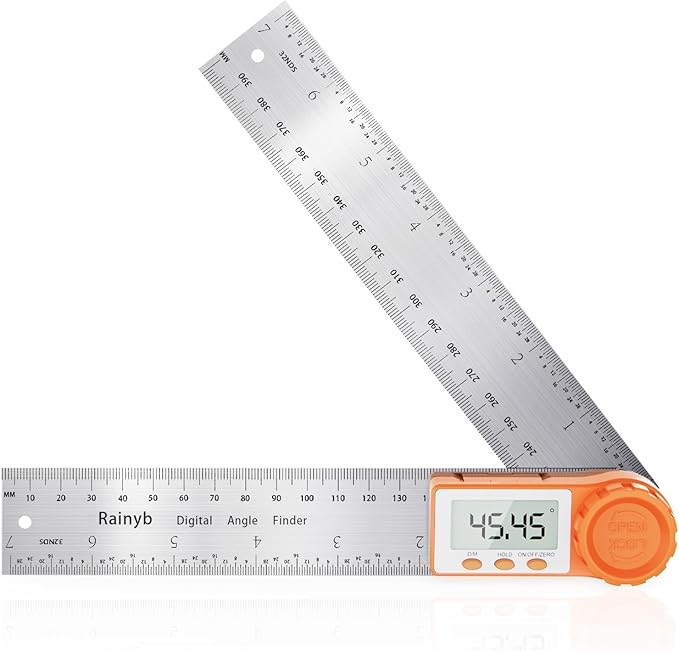 Rainyb Digital Angle Finder Tool 7inch/200 mm 0-360 Degree Stainless Steel Digital Protractor Ruler, Angle Measuring Tool for Carpenters, Woodworkers, Fabricators, Home DIY-DeskLoop Office