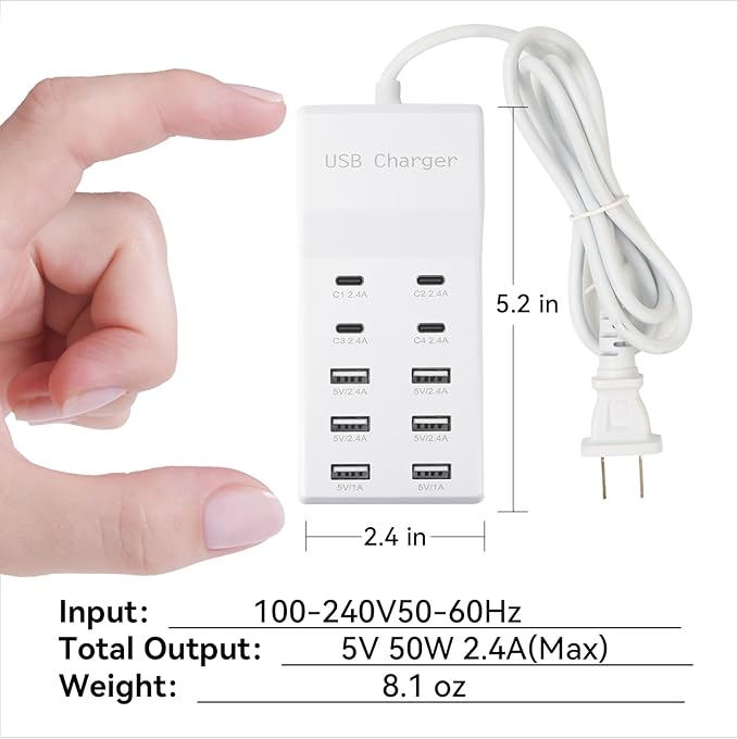 USB Charging Station, 10 Ports Family-Sized USB C Charger Block,USB Power Strip for Smart Phone Tablet Laptop Computer(2 Pcs)-DeskLoop Office