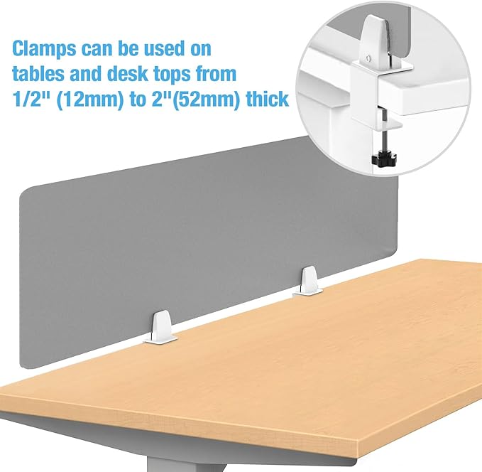 Desk Divider 4 Pcs Desk Privacy Panel 47.2''L x 15.8W'' Office Partitions Grey Acrylic Panel Pack of 4 Desk Divider Partition with Adjustable Universal Base Brand: Yeaborn-DeskLoop Office