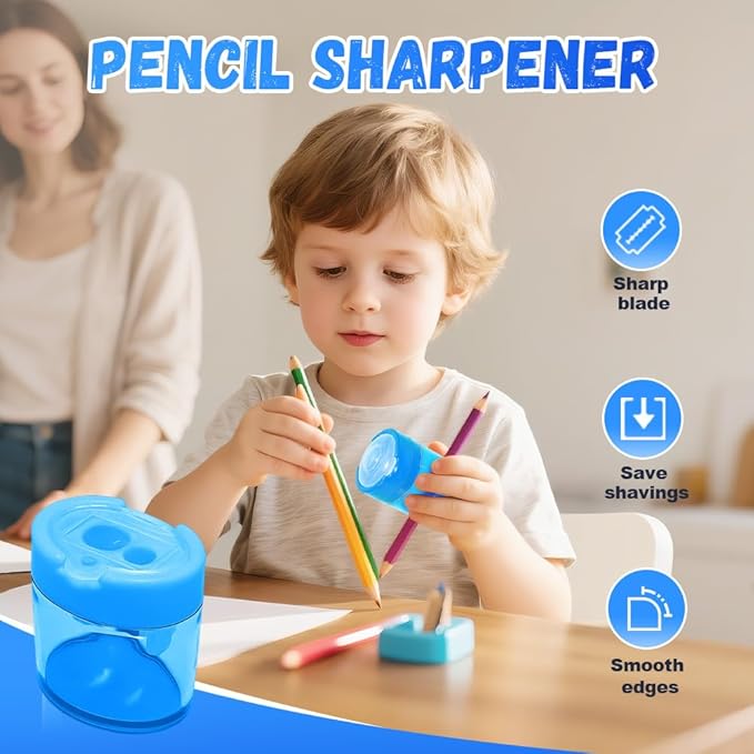 4 Pcs Pencil Sharpeners with Lid, 2025 New Small Dual Hole Manual Pencil Sharpener, Colored Handheld Pencils Sharpener for Classroom Home Office Back to School Supplies (Oval)-DeskLoop Office