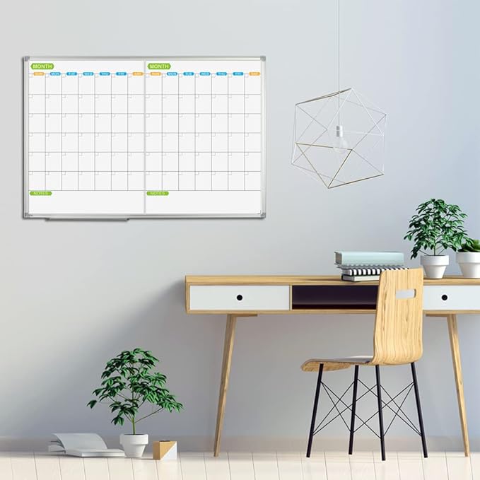 JILoffice Magnetic Dry Erase Calendar Whiteboard, 2 Month White Board Planner 36 X 24 Inch, Silver Aluminum Frame Wall Mounted Board for Office Home and School-DeskLoop Office