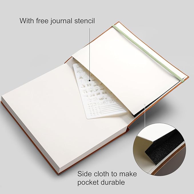 AHGXG Bullet Dotted Journal - 320 Pages Dot Grid Notebook B5 Large Journal, 100gsm Thick Dotted Paper, Leather Softcover, with Journal Stencils, Inner Pocket, 7.6'' X 10'' - LightGreen-DeskLoop Office