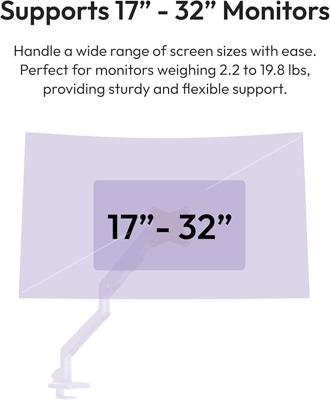 Pixio PS1S Wave Purple Single Monitor Arm Stand Desk Mount - Fits up to 32 inches Monitors and up to 19.8lbs. VESA Compatibility and Integrated Cable Management-DeskLoop Office